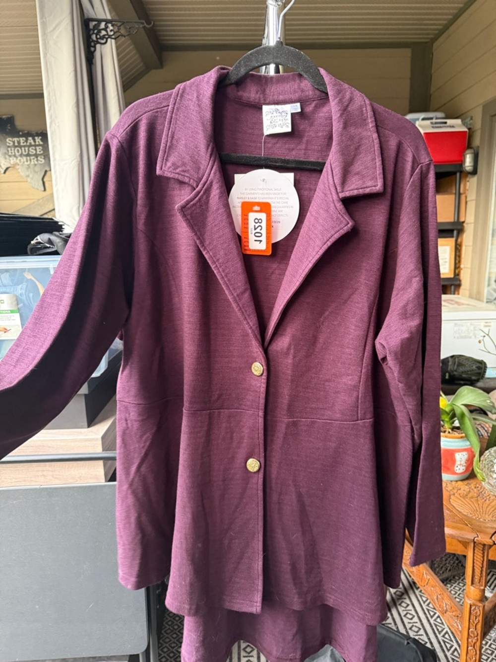 Parsley & Sage Plum Button-Front Blazer with Gold Buttons 1X